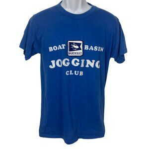Vintage Nantucket Boat Basin Jogging Club Tee Large Blue Paper Thin Old Money